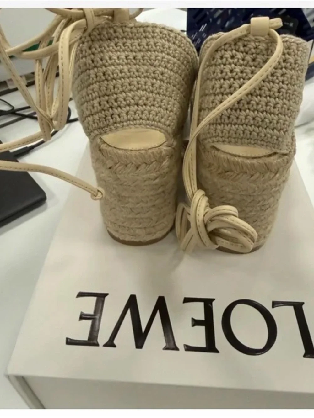 Loewe Natural Woven Lace-Up Espadrille Sandals